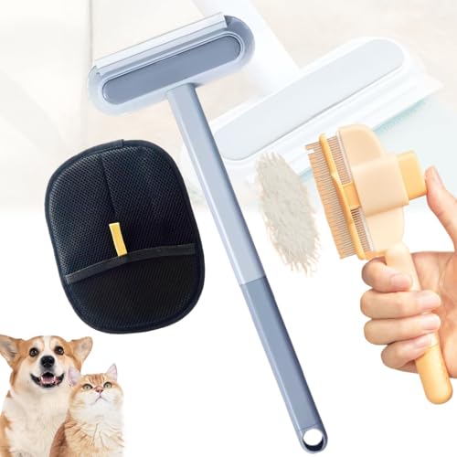 QCBFN 3 in 1 Togli Peli Animali, Nuova Spazzola Togli Peli Animali, Spazzola Pelis Gatto Cane, Pet Hair Remover, con Spazzolas Antipulci Autopulente e Guanto per Pelis di Animalis