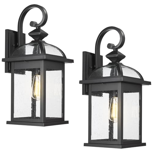 Image of Darkaway 2pcs Outdoor Lights Fixtures Wall Mount, Large 22inch Outdoor Wall Sconce Lights with Seeded Glass Waterproof Outside Exterior Lights Fixture for House Front Porch Patio
