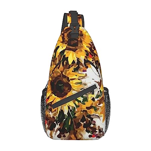 Sac à dos sling noir imprimé floral et sac de poitrine décontracté unisexe