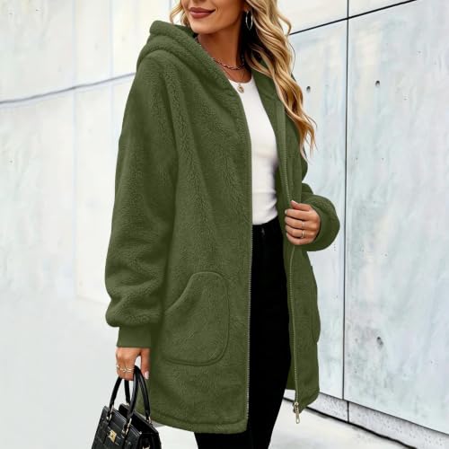 Women’s Plush Hoodie Jacket Fuzzy Zip Up Coat Long Sleeve Winter Outerwear - image 3