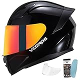 VCOROS Full Face Motorcycle Helmet for Unisex-Adults DOT Approved WS-609 Motorbike Street Bike Racing Helmets with Visor and Anti-Fog Film(Gloss Black,L)