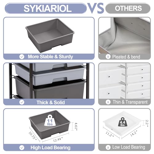 Image of SYKIARIOL Utility Cart with 5 Drawers,Storage Drawer Cart with Wooden Tabletop and Lockable Wheels,Craft Storage Trolley Cart,5-Tier Rolling Utility Cart on Wheels,Dark Grey