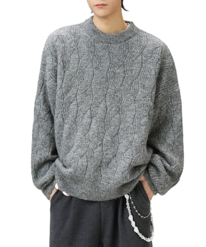 POHADON Vintage Grandpa Cable Knit Sweater Fall Winter Oversized Retro Chunky Pullover Y2k Fashion Streetwear Grunge Clothes