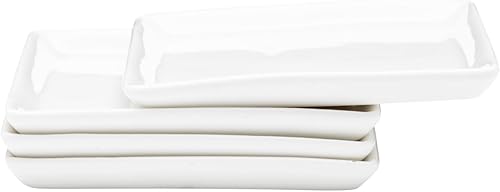 Mini plato de postre, plato de porcelana blanca de 3.5 pulgadas, juego de 4 platos cuadrados para Petit Fours, pasteles, frutas, apto para