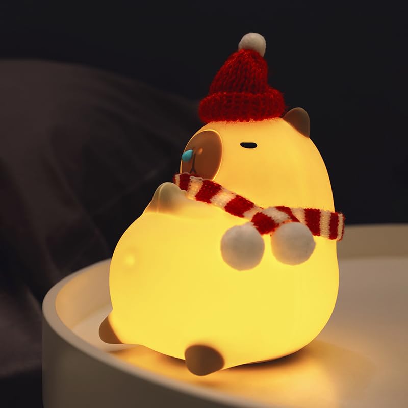 Silicone Children's Night Light, Capybara Lamp, USB Rechargeable LED Touch Lamp, Adjustable Brightness and Timer Night Light for Children, Gifts for Children, Birthday Gifts Christmas (B)