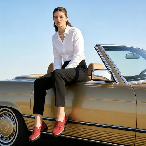 Image of Womens Penny Loafer ShoesSuede Chunky Oxford LUE Sole Comfortable Slip On for Casual Business,Work and Date