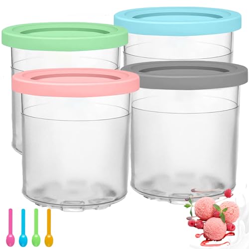 Delamiya 4 Stück Eisbehälter für Speiseeis, für Ninja Creami Eismaschine NC299AM C300 Serie, Eisbehälter Behälter Hausgemachte Sommereis, Spülmaschinenfest, auslaufsicher (Rosa Grün Grau Blau)