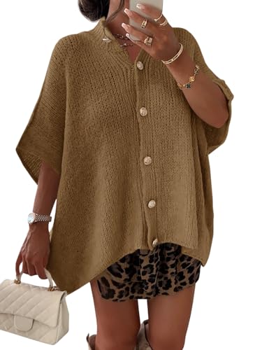Image of Saodimallsu Womens Short Sleeve Cardigan Sweaters Button Down Lightweight Knit Cardigans