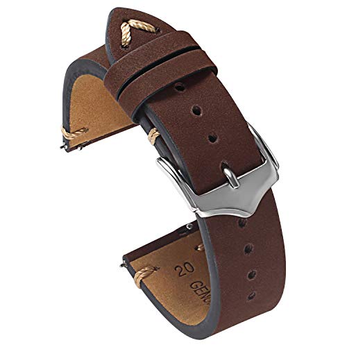 PBCODE Quick Release Leather Watch Bands for Men Handmade Suede Calfskin Vintage Leather Watch Straps 20mm Drak Brown