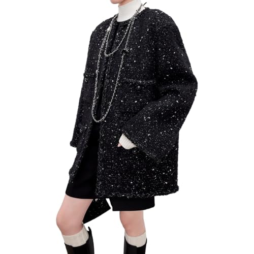 Veste en tweed femme coupe droite confortable contre le froid