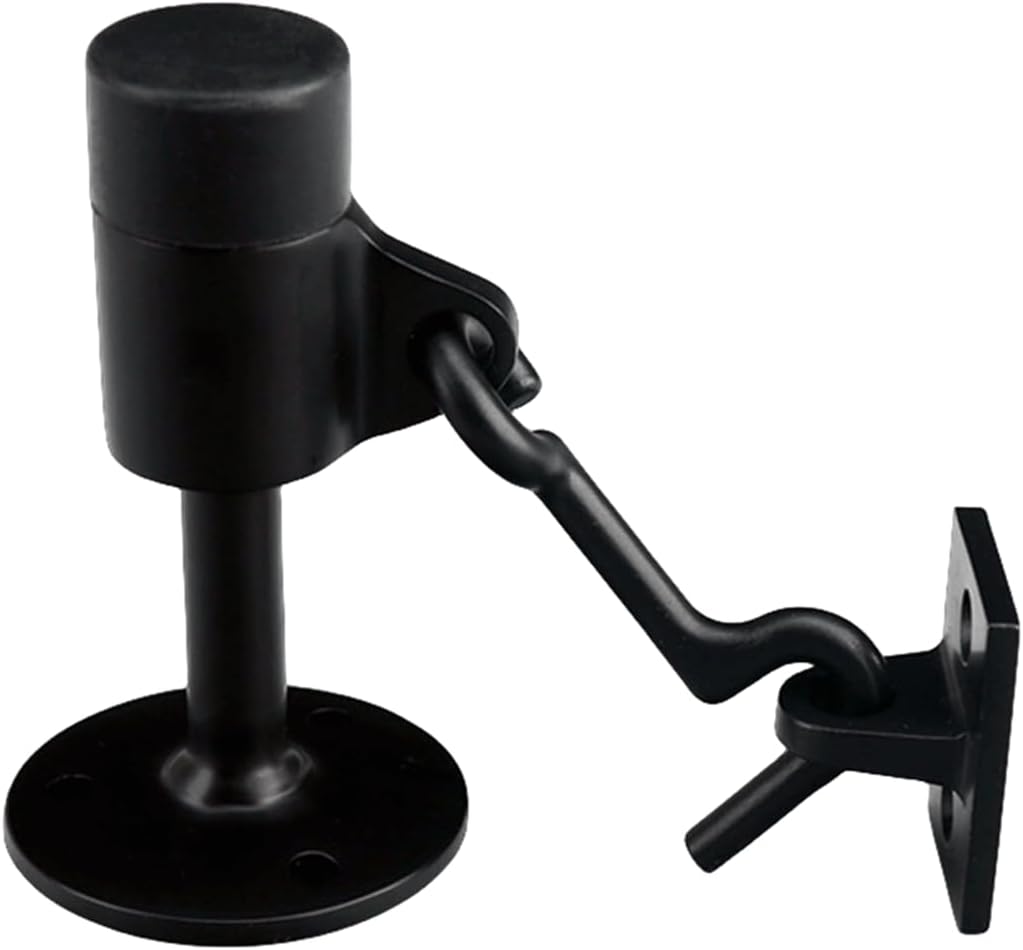 Heavy Duty Door Stopper with Hook, Stainless Steel Door Holder Stop with Sound Dampening Rubber Bumper Wall Mounted Door Floor Stop Holder,Free Screws (Black)