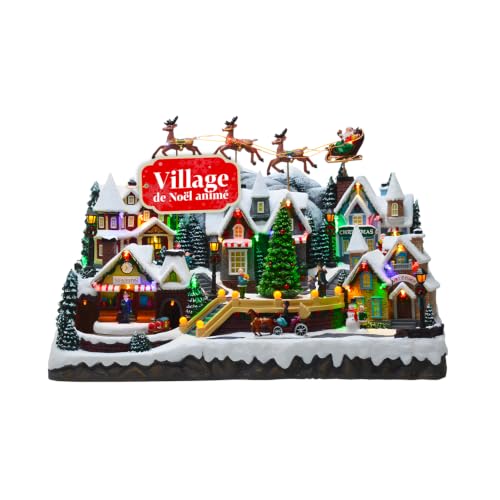 Avilia Pueblo de Navidad en Movimiento con música y Luces LED 37 x 55 x 33 cm – Fabricado con Materiales Resistentes y es Ideal para Decorar tu casa en Las Fiestas navideñas