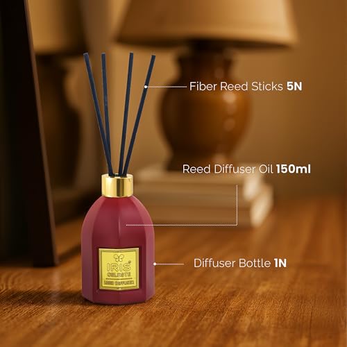 Image of IRIS Celeste Rose Gold Reed Diffuser Set 150ml |5 Black Fiber Reed Sticks 9 inch|Stress Relief & Aromatherapy |Long-Lasting,Smoke-Free Air Freshener for Home,Bedroom and Office | Ideal for Gifting.