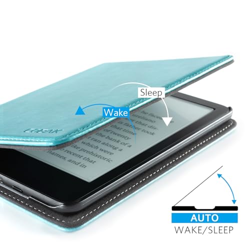 Image of CoBak Case with Stand for for 6 inch Kindle (2024 & 2022, 11th Gen) - PU Leather Smart Cover with Auto Sleep /Wake & Hand Strap, Premium Protective Case for Kindle Basic.Sky Blue