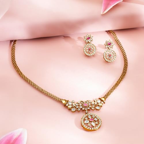 Image of Rubans American Diamond Zirconia Necklace Set Traditional Stylish Jewellery Gift for Women & Girls