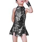 [LOLANTA] 女の子 ダンス衣装 キッズ スパンコール キラキラ ヒップホップダンス 服 子供 4点セット ブラック 120