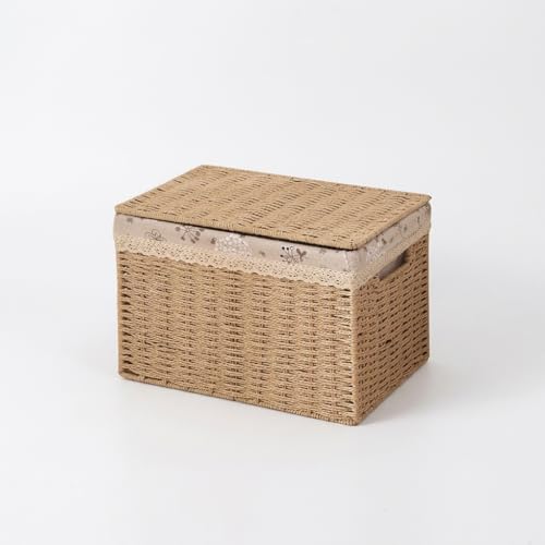 Cesta almacenamiento con tapa mimbre contra el polvo en mantas y ropa 2