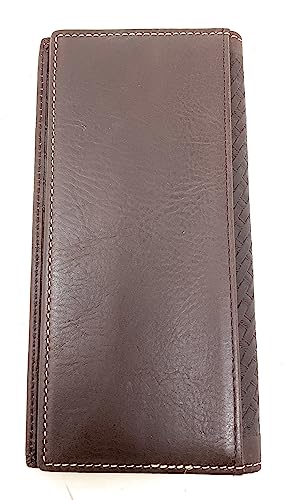 Western Basketweave Genuine Leather Cowhide Cow fur Praying Cowboy Men's Long Bifold Wallet in 3 colors (Coffee)3