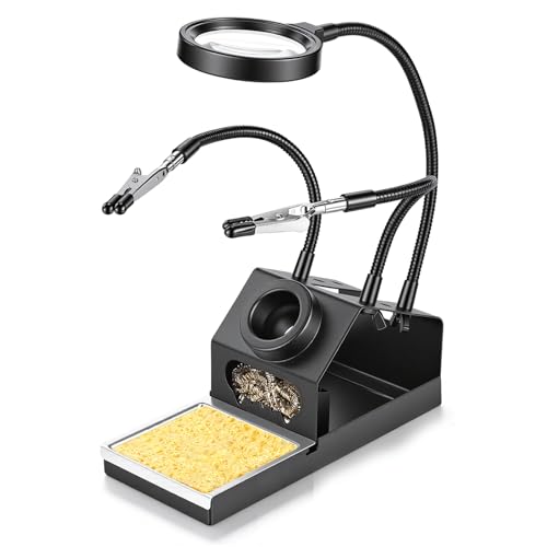 Soldering Iron Stand Premium Soldering Iron Holder with Magnifying Glass and Helping Hands Cleaning Sponge and Brass Wool