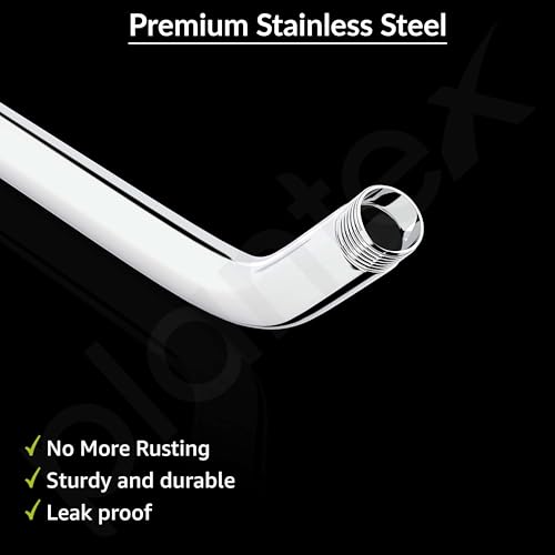 Image of Plantex 9-Inch Round Bend Shower Arm for Overhead Shower /Stainless Steel Shower Pipe /Wall Mount Bathroom Fitting with -Inch Thread - Pack of 1 (Chrome)
