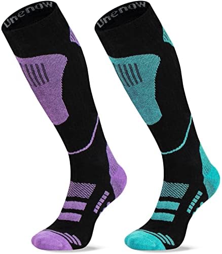 Merino Wool Ski Socks 2 Pairs, Thermal Knee High Warm Socks for Snowboarding, Hiking, Cold Weather, Snow, Hunting