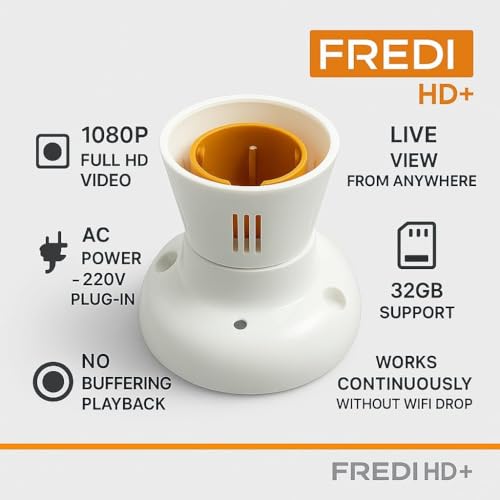 Image of FREDI HD PLUS WiFi Bulb Holder Camera | 1080p Full HD Video Recording | Works with Mobile & PC | 32GB Memory Card Support | Plug & Use AC 220V | Live View from Anywhere | Indoor Security for Home