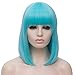 Produktbild ATAYOU® Frauen Kurze Hellblau Bob Haar Perücken Seidige Gerade Synthetische Perücke mit Flach Pony Cosplay Halloween Kostüm Perücke mit Perücke Bang (Hellblau)