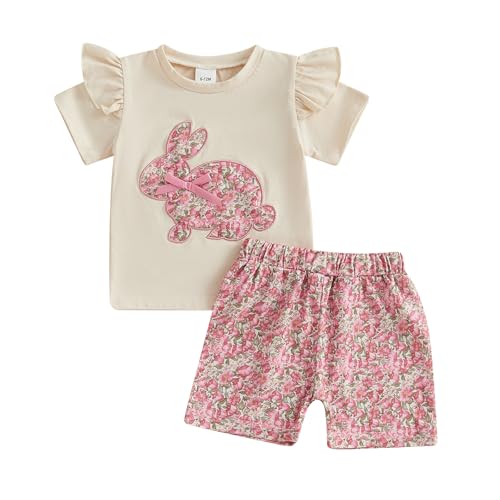 BemeyourBBs Toddler Girl Easter Outfit Baby Girl Bunny Short Sleeve T Shirt Floral Shorts Set Cute...