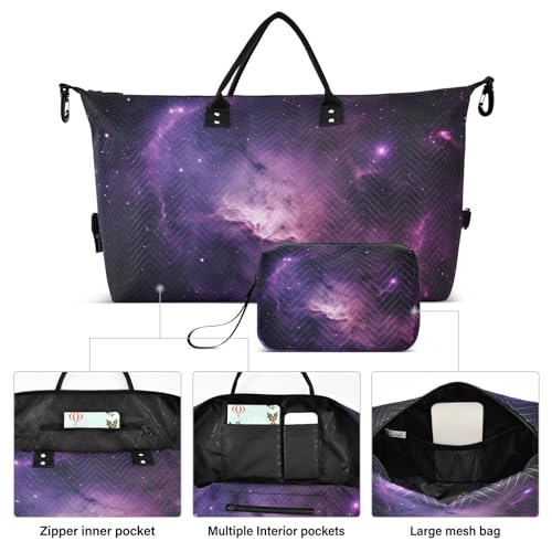 Large Travel Duffel Bag, Starry Night Purple Sports Tote Gym Bag, Shoulder Weekender Overnight Bag for Women Men, Carry On Luggage with Toiletry Bags2