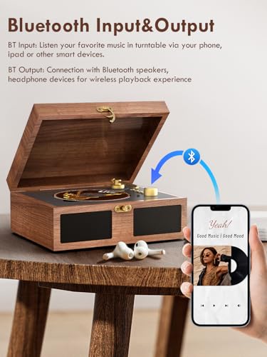 Image of CD Player with Built-in Speakers Portable with Bluetooth Input&Output Nostalgic Desktop CD Players for Home Music Box Player with Stereo Sound Remote Control Brown