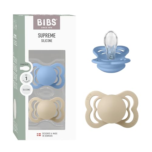 BIBS Supreme Schnuller, 0-6 Monate, 2er-Pack, Vanilla/Sky Blue – Ansicht 1