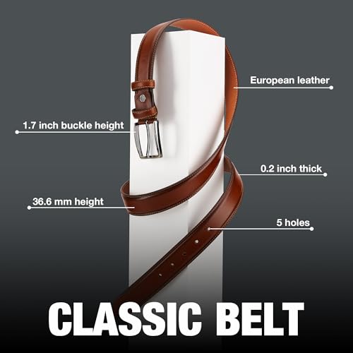 Awesometik Dress Belt Classic 100% European Full Grain Real Leather, Everyday Mens Belt Leather For Work Business, Wedding.4