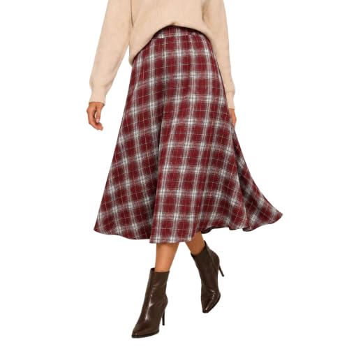 Women's Plaid Midi Skirt High Waisted A Line Long Flowy Fall Skirt S - image 2