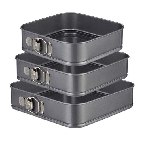 Rinkle Trendz Teflon Square Shape Cake Mould Non Stick Removable Baking tin Black Set of 3 Pcs