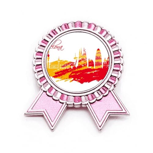 Broche Barcelone métal M aux finitions soignées rouge jaune et contour rose