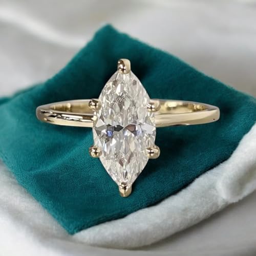 2.5 CT Marquise Cut Moissanite Solitaire Engagement Ring – 925 Sterling Silver Gold Plated Wedding Promise Gift for Her3