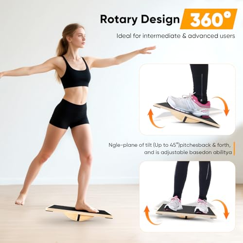Balance Board aus Holz, 360° Balancebrett, 150kg belastbar, Stabil und Stark Professional Wobble Board, Rutschfestes Wackelbrett für Erwachsene, Übung Körper Gleichgewicht strecken Beinmuskeln