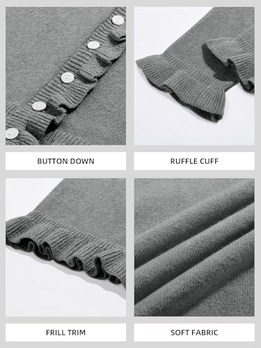 Image of Saodimallsu Womens Ruffle Cardigan Sweaters Button Up Crew Neck Long Sleeve Cropped Sweater Cute Soft Knit Tops