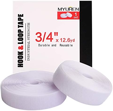 Sew on Hook and Loop Style 3/4 Inch Non-Adhesive Back Nylon Strips Fabric Fastener Non-Adhesive Interlocking Tape White,12.6 Yard