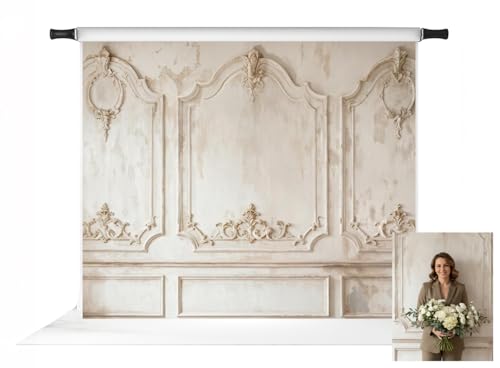 KateVintage Cream Ornate Panel Wall Backdrop Home Decoration Background Photo Fabric Props 10x8ft