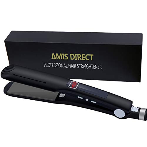 Hair Straightener - Titanium Flat Iron for Hair, Hair Straightener and Curler 2 in 1 with Adjustable Temperatures & Digital LCD Display, Black Hair Straightener for Hair Styling with Fast Heating