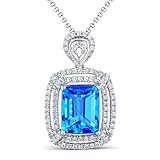 Beydodo Collar de mujer de oro blanco 750 de oro real, collar colgante rectangular con topacio azul de 3,5 ct, cadena de oro blanco de 45 cm para mujeres y novias