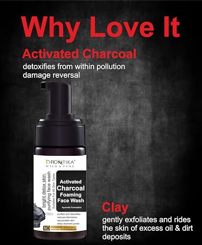 Image of Drontika Wild & Pure Charcoal Foaming Face Wash - 100% Natural Deep Cleanser for Acne, Blackheads & Pore Detox - Oil Control, Sulfate-Free Formula - 300ml