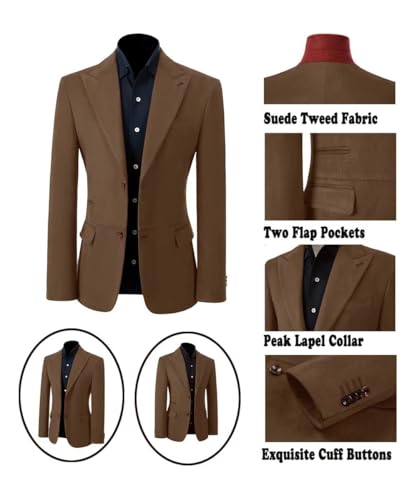 2 Piece Men’s Suit Stylish Faux Leather Slim Fit Suit for Men Suede Peak Lapel Blazer Pants Set3