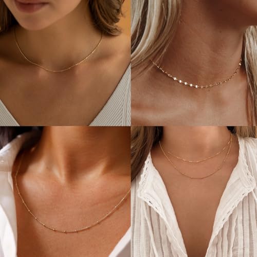 CONRAN KREMIX Waterproof Gold Necklace Layered Necklaces for Women Non Tarnish,18k Gold Plated Stainless Steel Dainty Stack Thin Chain Necklace Set for Women Gifts Jewelry