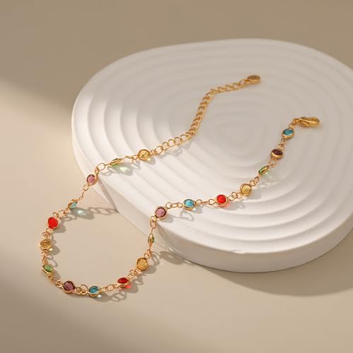 CYWQ 18k Gold Plated Anklet Bracelets for Women Adjustable Bohemian Bead Coloured Zirconia Anklet Holiday Beach Jewellery For Women - Image 4