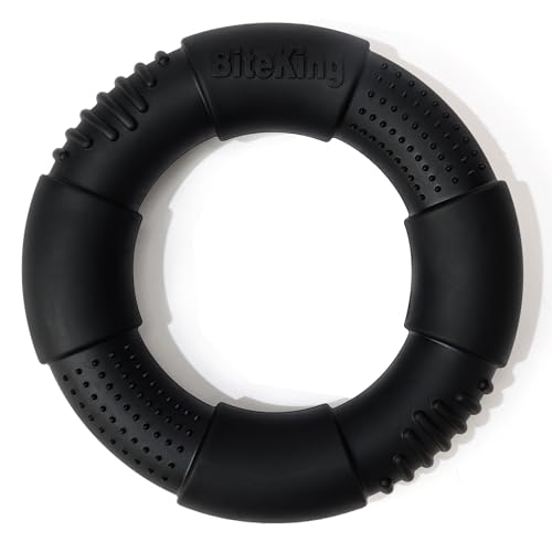 BiteKing Natural Rubber Dog Ring Toy for Large Aggressive Chewers - Lifetime Replacement - Indestructible Tug Fetch Toy for Large Breed - Durable Tough Dog Chew Toy for Super Chewer Black