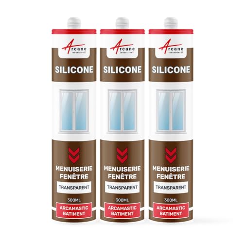 Mastic silicone, fenêtre, menuiserie, étanchéité - 300 ml x 3 Transparent - ARCANE INDUSTRIES