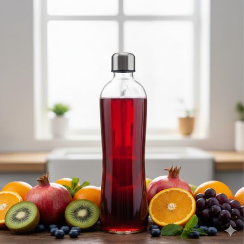 Image of Glassbunny Set of 1, Glass water bottle, with Leak-Proof Airtight Stainless-Steel Lid for Smoothie, Juices - Reusable Travel Glass Drinking Fridge Bottles 500 ML