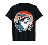 Cool Shark in Sunglasses Ice Cream 70s 80s 90s Funny Shark T-Shirt for Men Women Girls Kids